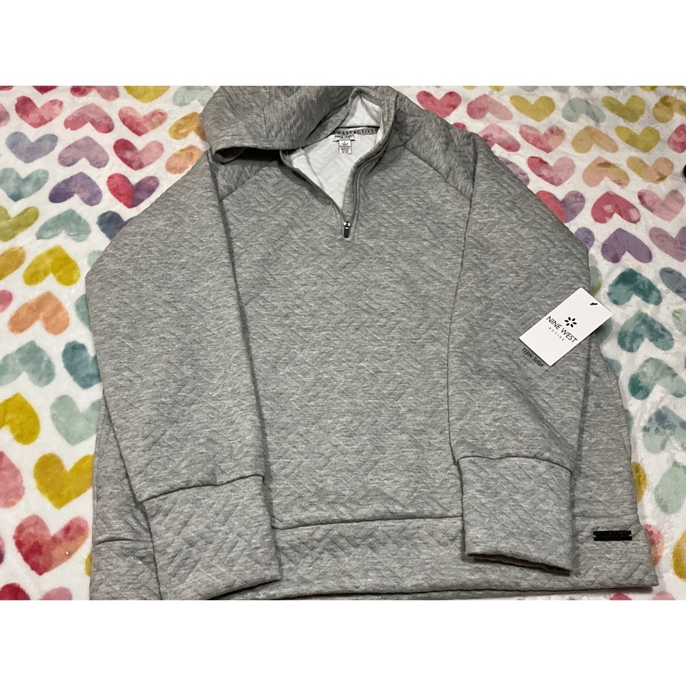 Nine West Active Quilted Quarter Zip Sweatshirt Women's Gray Size L